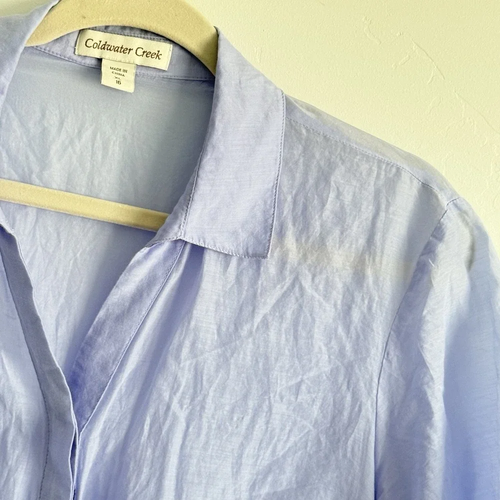 Coldwater Creek Cotton Silk Camp Shirt Womens XL 16 Lilac Button Up Lightweight - Picture 2 of 7